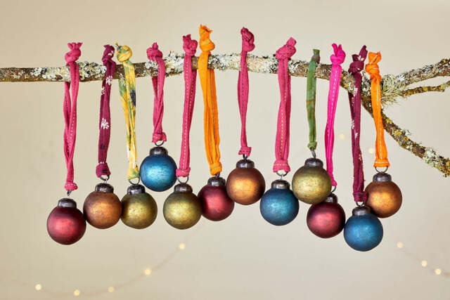 nkuku Oko Mini Baubles Set Of 12 - Christmas Decorations - Mixed Matt