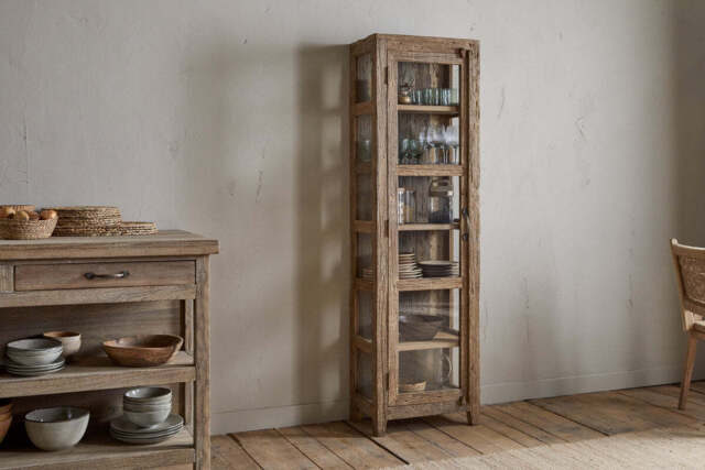 nkuku Ibo Reclaimed Wood & Glass Cabinet - Storage Furniture - Tall - Natural