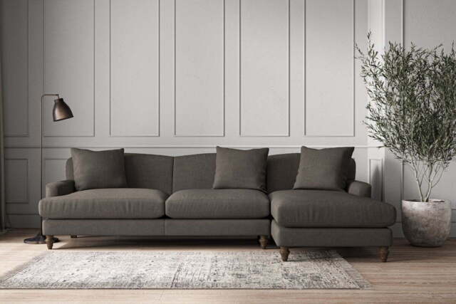 nkuku Deni Right Hand Chaise Sofa - Make To Order - Grand - Brera Linen Granite