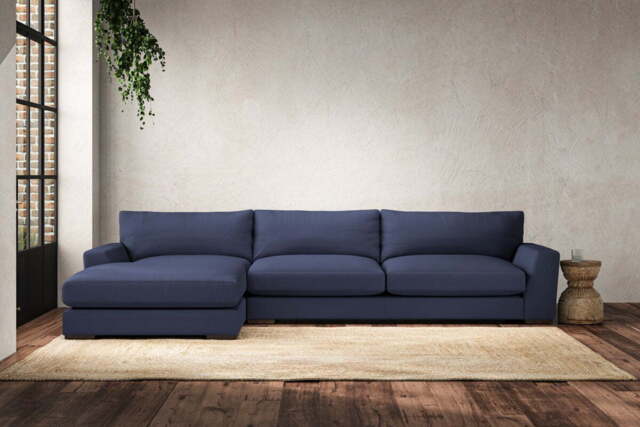 nkuku Guddu Left Hand Chaise Sofa - Make To Order - Grand - Recycled Cotton Navy