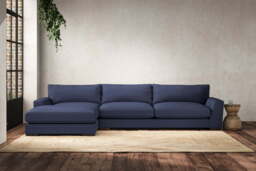nkuku Guddu Left Hand Chaise Sofa - Make To Order - Grand - Recycled Cotton Navy