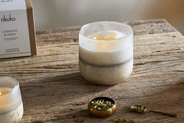 nkuku Cardamom & Amber 3 Wick Scented Candle - Candles & Home Fragrance - Aged Smoke