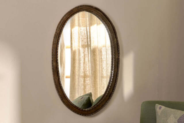 nkuku Drishti Oval Iron Mirror - Mirrors - Small - Antique Black