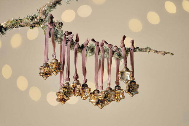 nkuku Sardi Star Baubles Set Of 12 - Christmas Decorations - Gold