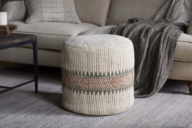 nkuku Zairya Jute & Cotton Tall Pouf - Seating - One Size - Natural & Rust