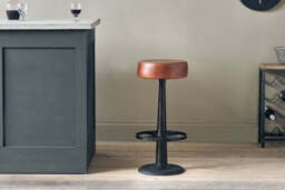 nkuku Narwana Leather Round Stool - Seating - One Size - Chocolate Brown