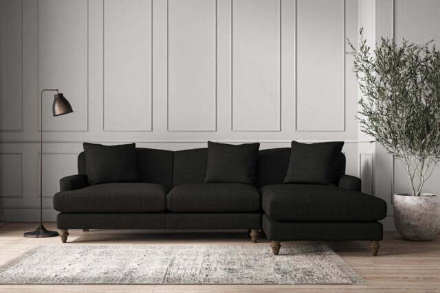 nkuku Deni Large Right Hand Chaise Sofa - Make To Order - Brera Linen Charcoal - No Colour