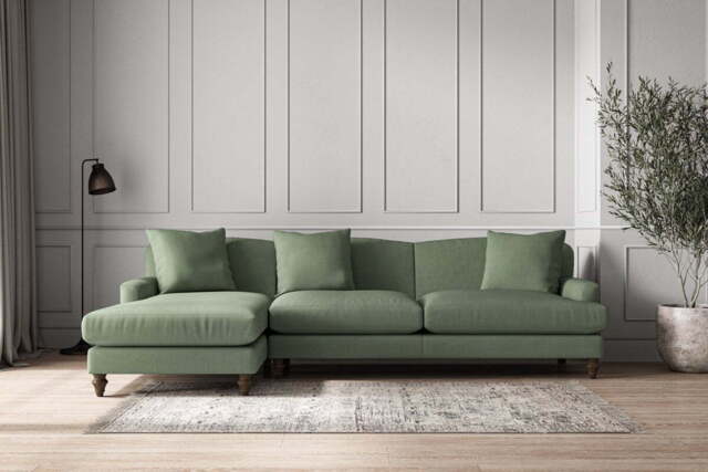 nkuku Deni Left Hand Chaise Sofa - Make To Order - Grand - Brera Linen Jade