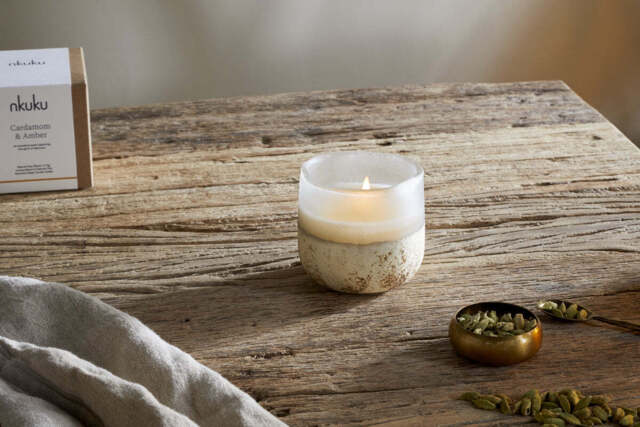 nkuku Cardamom & Amber 1 Wick Scented Candle - Candles & Home Fragrance - Aged Smoke