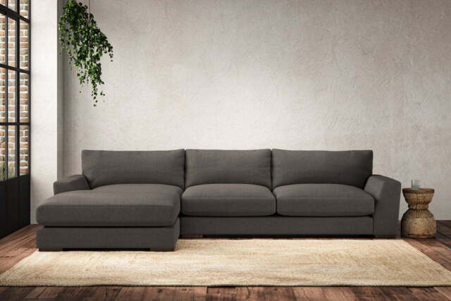 nkuku Guddu Large Left Hand Chaise Sofa - Make To Order - Brera Linen Granite - No Colour