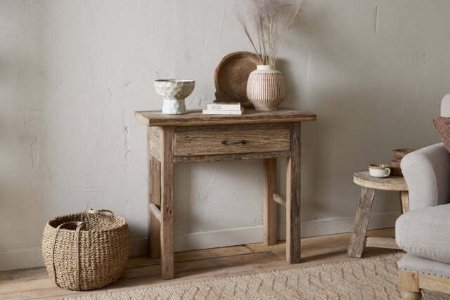 nkuku Ibo Reclaimed Wood 1 Drawer Console Table - Tables - One Size - Natural