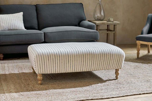 nkuku Sanja Stripe Upholstered Ottoman - Seating - One Size - Off White