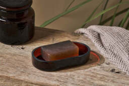 nkuku Ilcoso Recycled Hammered Glass Soap Dish - Bathroom - One Size - Amber