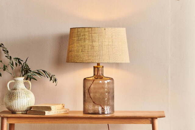 nkuku Edina Recycled Glass Table Lamp - Lamps - Small - Smoke Brown