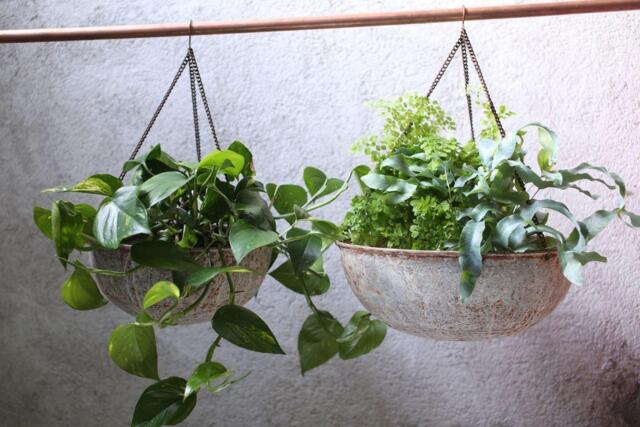 nkuku Abari Round Hanging Planter - Vases & Planters - Large - Aged Zinc