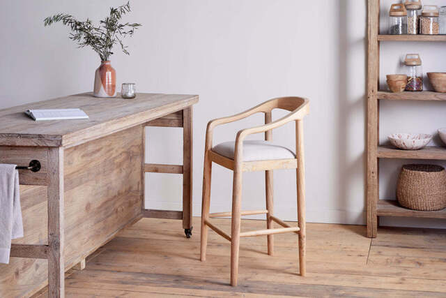 nkuku Anbu Mango Wood Upholstered Counter Dining Chair - Seating - One Size - Natural