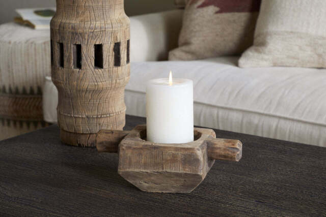 nkuku Apu Reclaimed Wood Traditional Candle Holder - Candles Holders & Lanterns - One Size - Natural