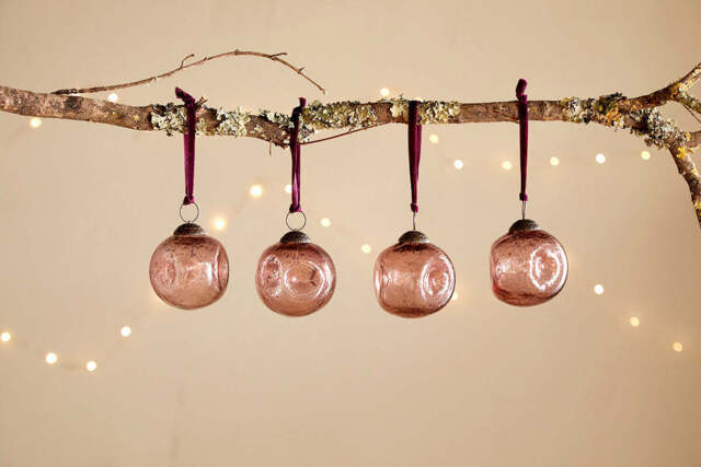 nkuku Nishan Pinched Baubles Set Of 4 - Christmas Decorations - Copper