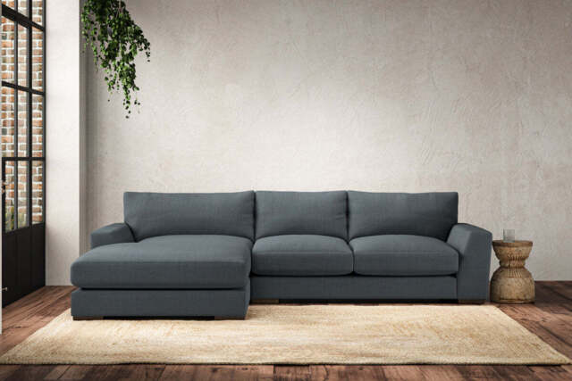nkuku Guddu Left Hand Chaise Sofa - Make To Order - Medium - Brera Linen Dusk