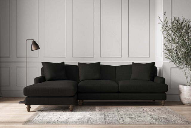 nkuku Deni Large Left Hand Chaise Sofa - Make To Order - Brera Linen Charcoal - No Colour