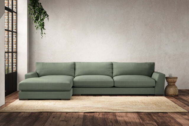 nkuku Guddu Left Hand Chaise Sofa - Make To Order - Grand - Brera Linen Jade