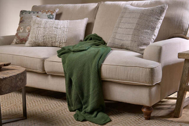 nkuku Nahan Moss Stitch Cotton Throw - Textiles - One Size - Forest Green