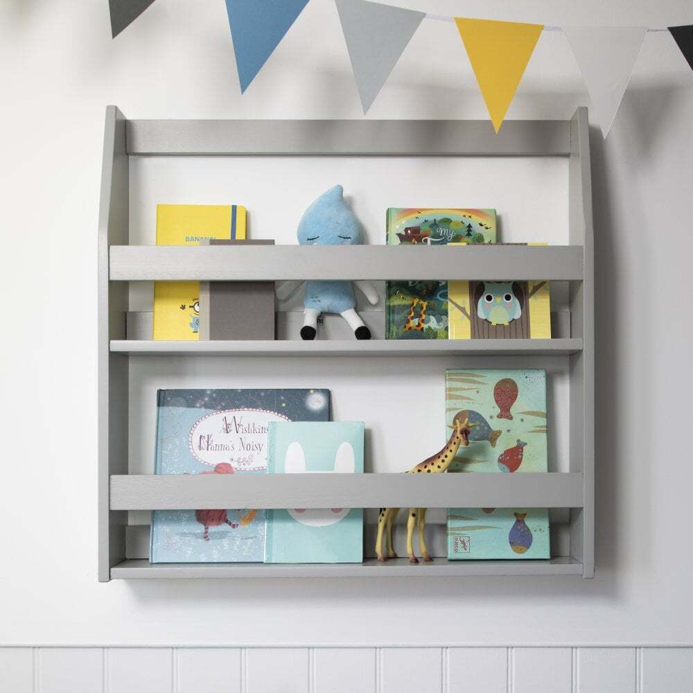 Hakan Display Shelf Bookcase Wall Mounted in Silk Grey Wood Finish: Si