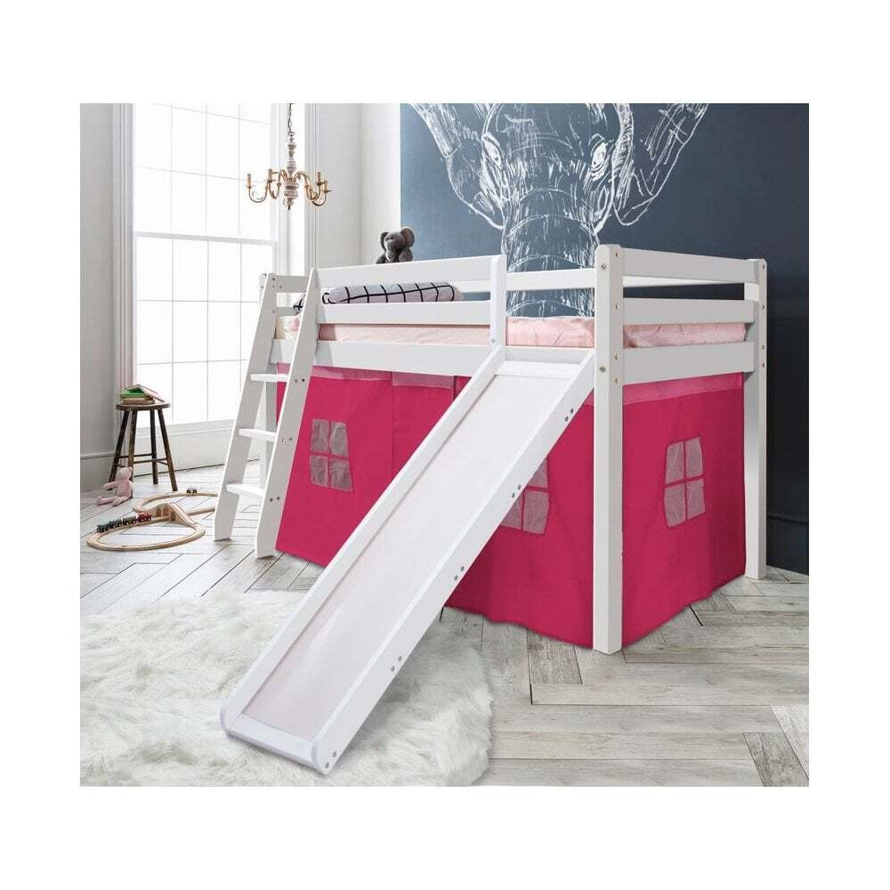 Thor Cabin Bed Midsleeper with Slide & Pink Package in Classic Whi