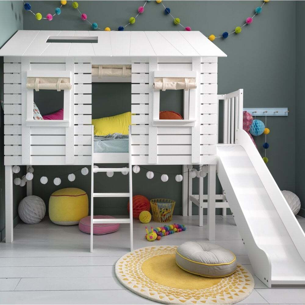 "Christopher Treehouse Midsleeper Bed with Slide in Classic White "
