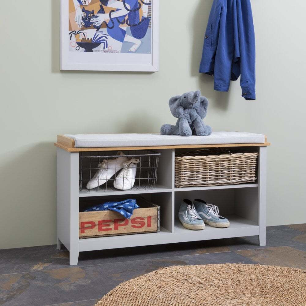 "Halmstad Storage Bench in Grey and Natural Pine "
