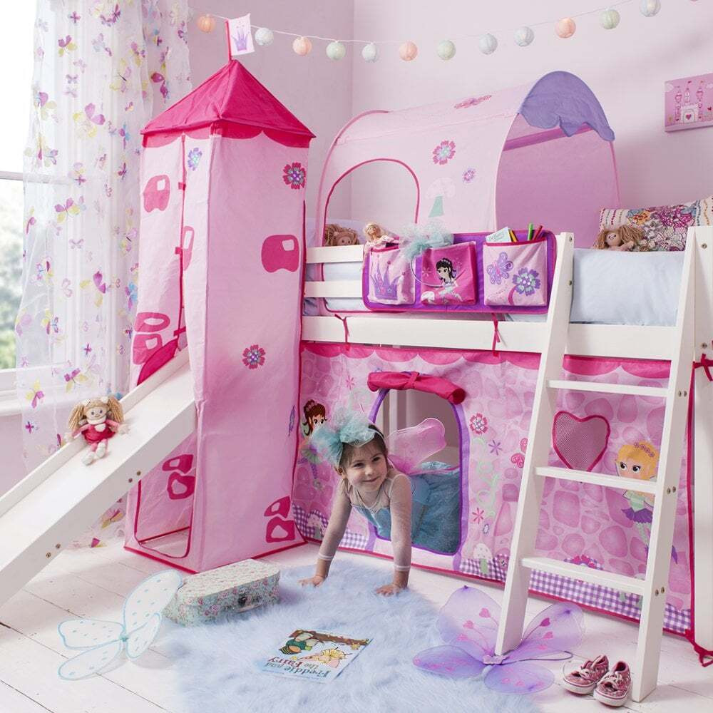 "Moro Cabin Bed Midsleeper with Slide & Fairies Package in Classic "