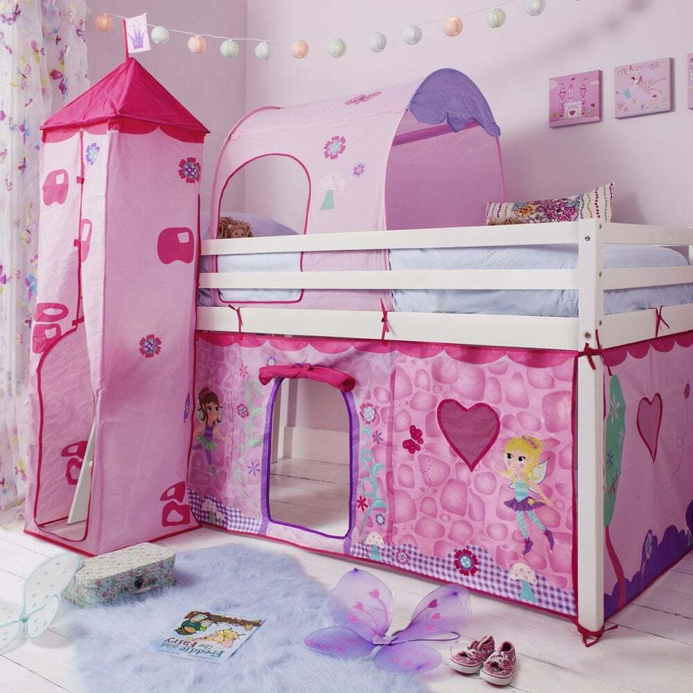 Moro Cabin Bed Midsleeper with Fairies Package in Classic White Wood F