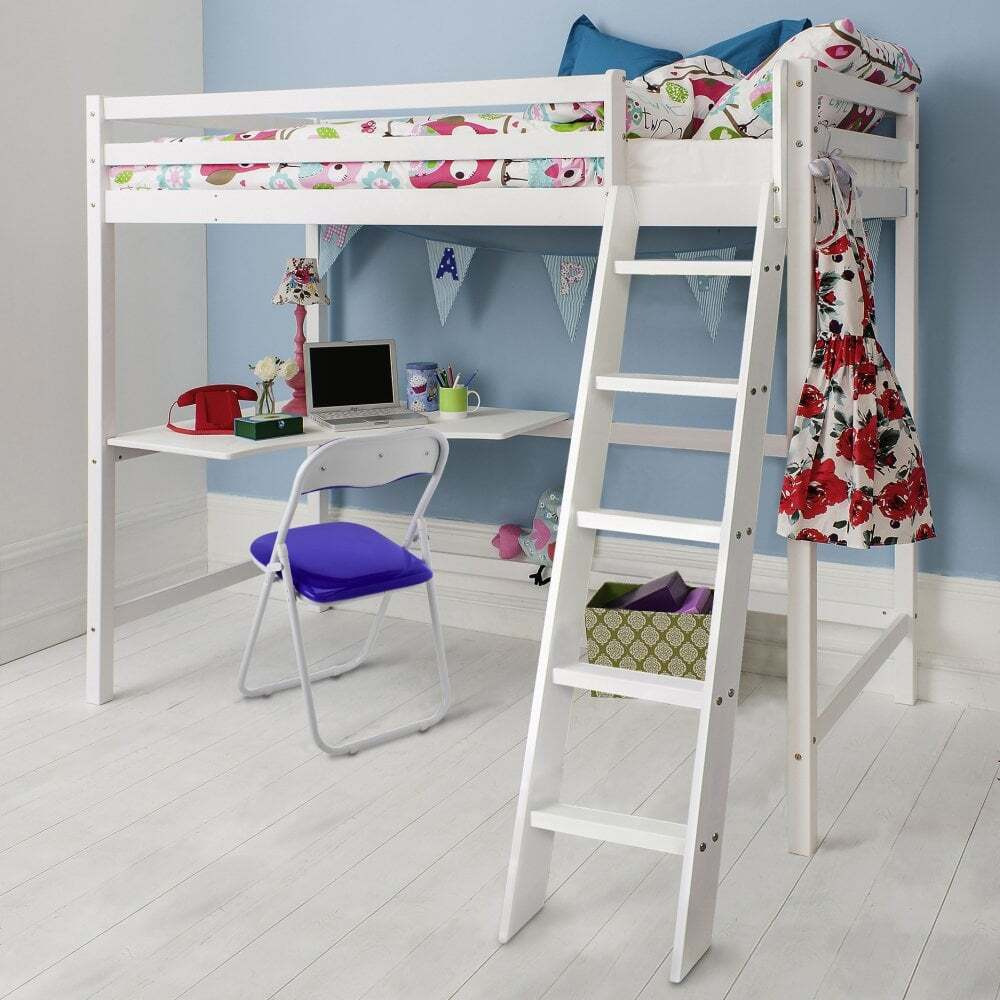 "Thomas High Sleeper Cabin Bed with Desk in Classic White "