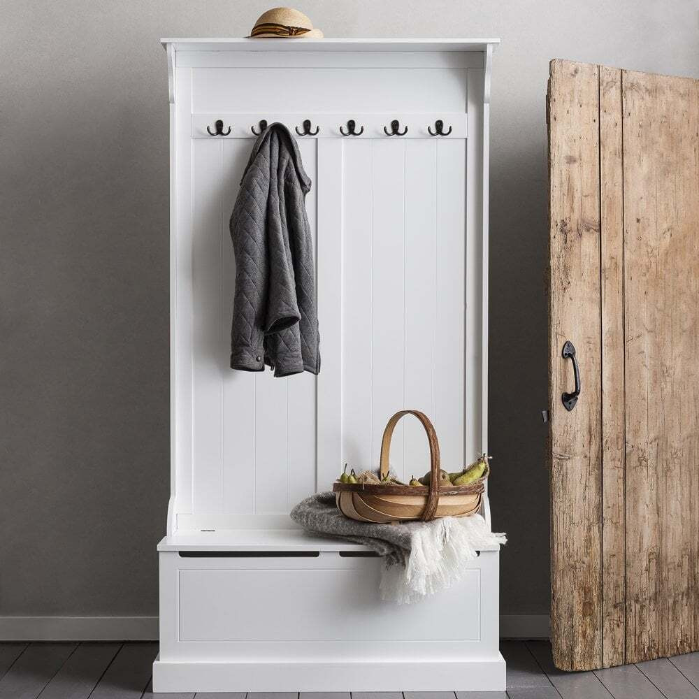 "Brittany Hallway Bench and Coat Hook Shoe Storage in Classic White "