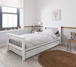 Hampshire Single Bed Frame with Matheus Pull-Out Trundle in White - thumbnail 1