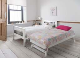 Hampshire Single Bed Frame with Matheus Pull-Out Trundle in White - thumbnail 2