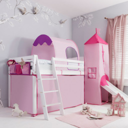 Moro Cabin Bed Midsleeper with Pink Package & Slide in Classic White - thumbnail 1