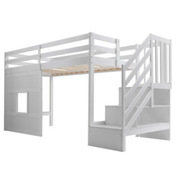 Kasja Staircase Midsleeper Cabin Bed with Window in Classic White - thumbnail 5