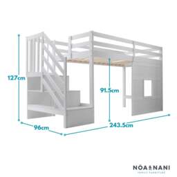 Kasja Staircase Midsleeper Cabin Bed with Window in Classic White - thumbnail 6