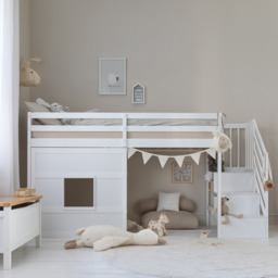 Kasja Staircase Midsleeper Cabin Bed with Window in Classic White - thumbnail 2