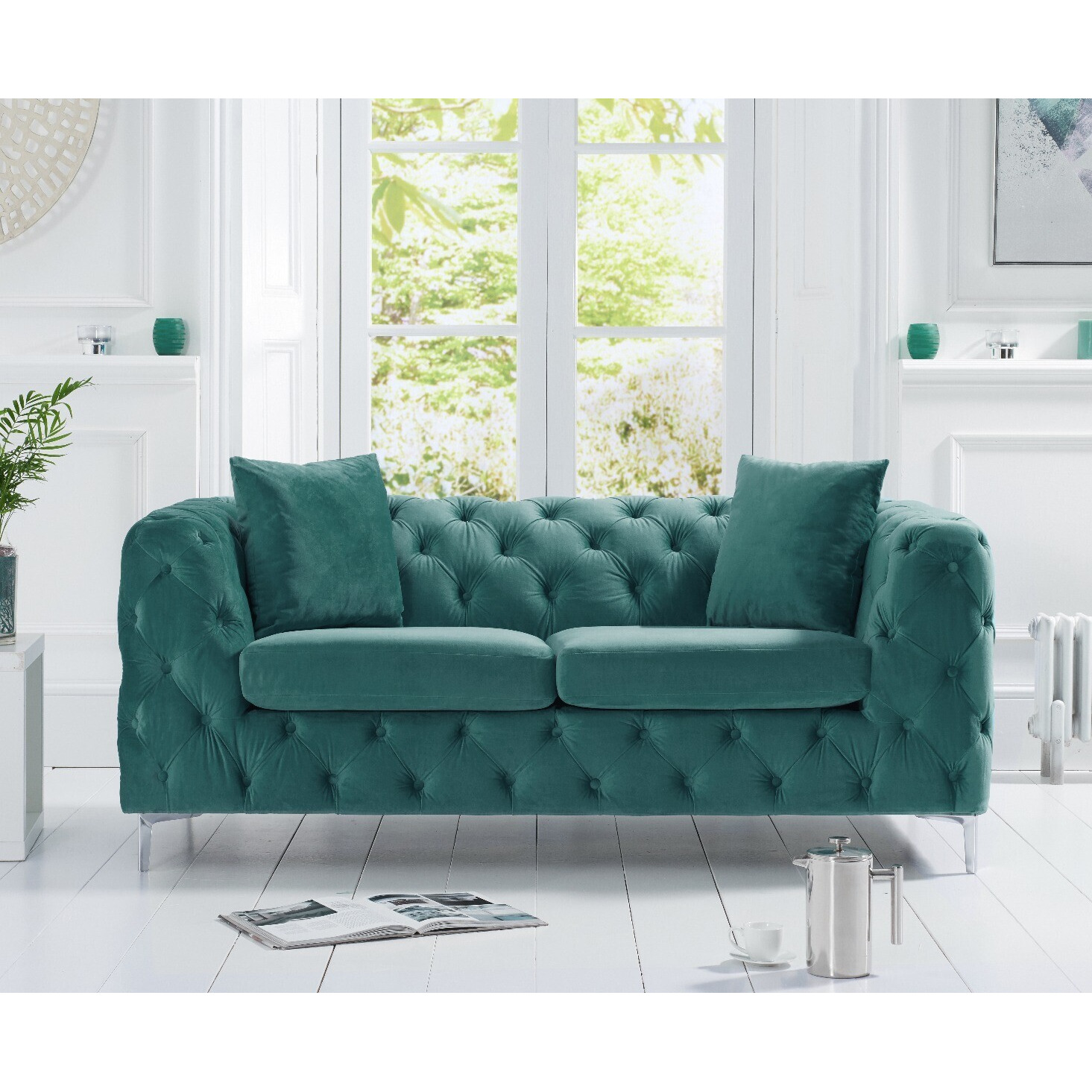 Alara Green Velvet 2 Seater Sofa