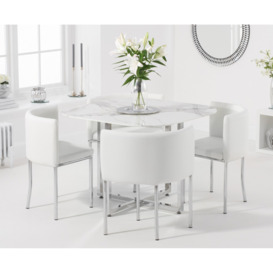 Algarve White Marble Dining Table with 4 White Rhodes Chairs
