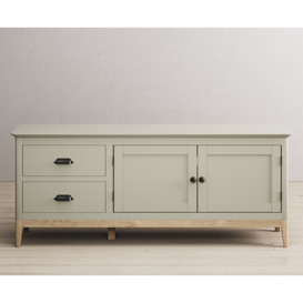 Ancona Oak and Soft Green Painted Large TV Cabinet with Painted Doors