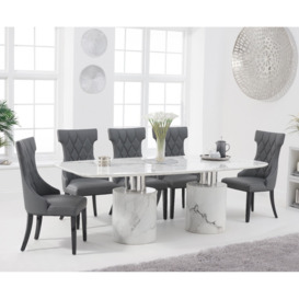 Antonio 180cm White Marble Table With 8 Grey Sophia Chairs