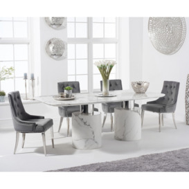 Antonio 180cm White Marble Table With 6 Grey Sienna Chairs