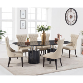 Antonio 220cm Black Marble Dining Table with 10 Cream Sophia Chairs