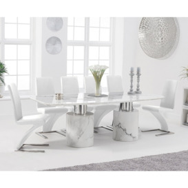 Antonio 220cm White Marble Dining Table With 6 White Aldo Z Chairs