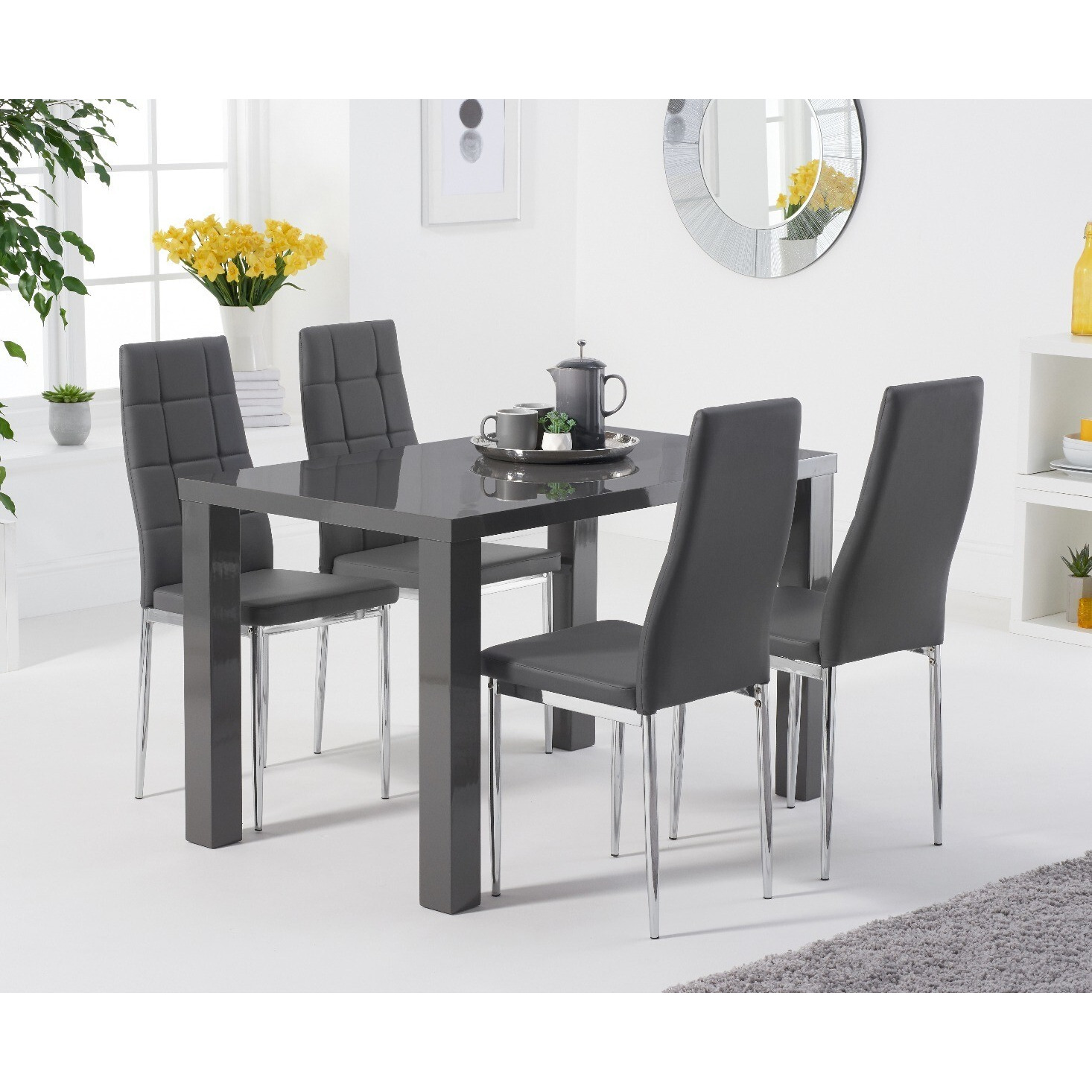 Atlanta 120cm Dark Grey High Gloss Dining Table with 6 Grey Angelo Chairs