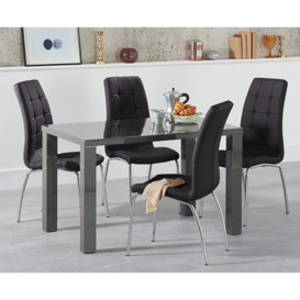 Atlanta 120cm Dark Grey High Gloss Dining Table With 4 Red Enzo Chairs