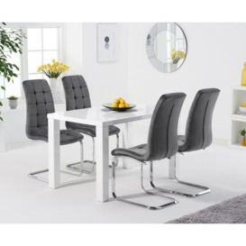Seattle 120cm White High Gloss Dining Table With 4 Grey Vigo Velvet Chairs